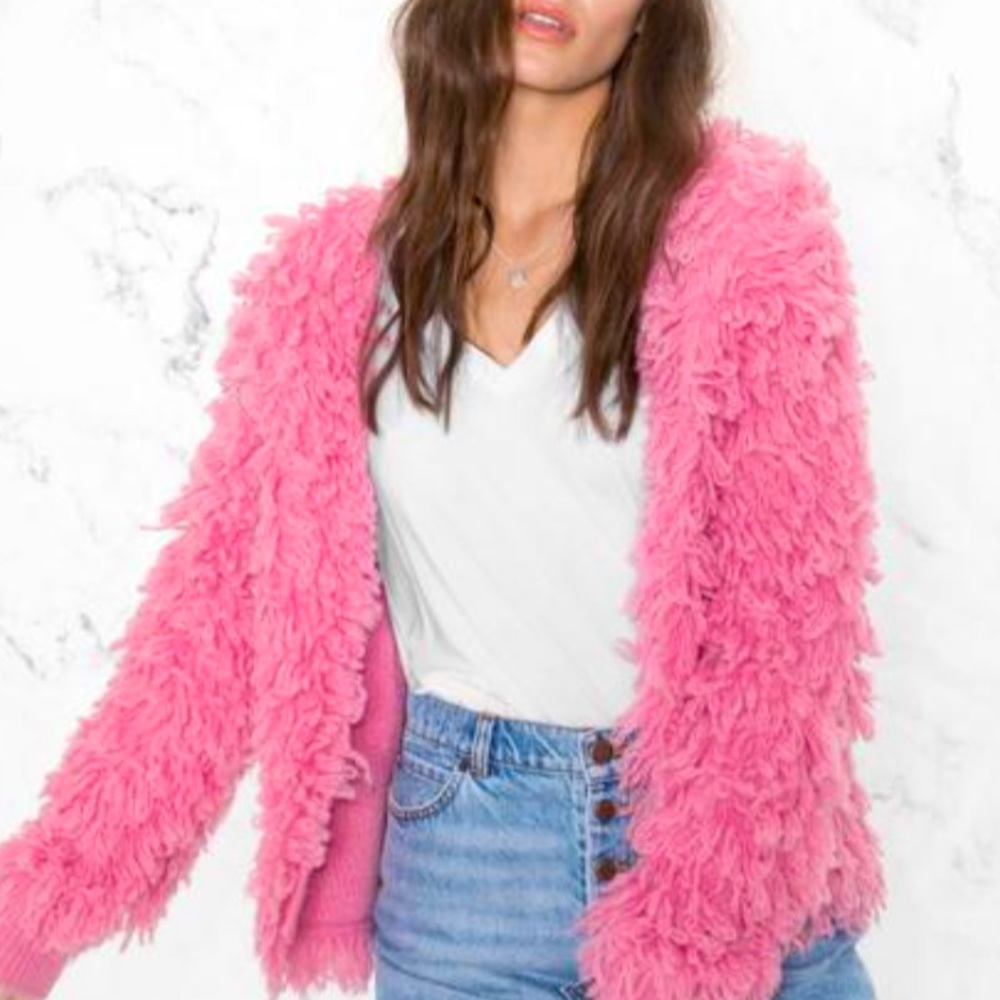 & Other Stories Pink shaggy cardigan/ jacket, wool